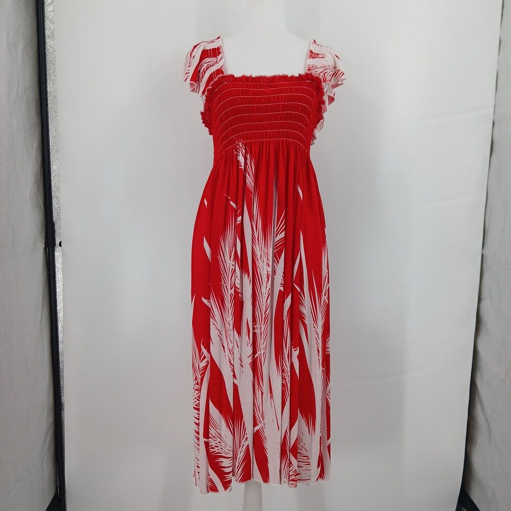 womans Red & White Patterned Sleeveless Festival Dress size medium hawaiian